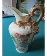 1880s Victoria Schmidt &amp; Co Austria Ewer Golden Dragon Handle Pitcher 10&quot; - €144,26 EUR