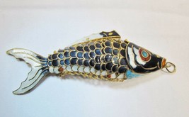 Vtg. Chinese 4.5&quot; Cloisonne Enamel Gold Fill Articulated Koi Fish Pendant C402 - £75.01 GBP