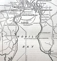 Map 1866 Civil War Defenses Of Mobile Bay Gulf Victorian Military Rebell... - $733.58 MXN