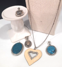 Vintage Necklace pendants LOT of 5 Enamel, Rhinestone, Faux Turquoise SEE! - £20.68 GBP