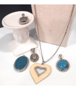 Vintage Necklace pendants LOT of 5 Enamel, Rhinestone, Faux Turquoise SEE! - £20.59 GBP