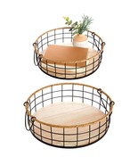 Round Wooden Wire Basket Trays With Handles, Farmhouse Decor (2 Sizes, 2... - £44.88 GBP
