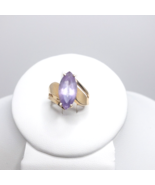 10K Gold Ring Amethyst? Quartz?  Marquise Cut Open Shank Tapered Band Si... - £112.07 GBP