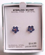 Girls Sterling Silver 925 9mm Purple Pink Crystal Flower Post Stud Earri... - $7.40