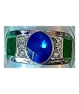 Elegant Men&#39;s Ring Blue Gemstone Black Accent Alloy Fashion Jewelry Ring - $13.10
