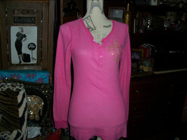 Anthropologie Tankh Wonderful Poppin Pink Fleur De Lis Bling Top Size L - $16.83