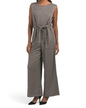 NEW MAX STUDIO BROWN PLAID BELTED CAREER  JERSEY PLAID JUMPSUIT SIZE XL ... - $75.59