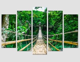 Bamboo Bridge Over The River in Tropical Forest Canvas Print Bamboo Forest Wall  - £39.28 GBP