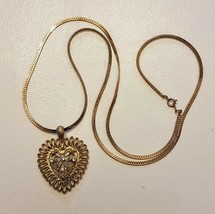 Bold Rhinestone Heart Pendant on 29&quot; long Gold Tone Serpentine Chain NECKLACE - £15.76 GBP