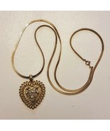 Bold Rhinestone Heart Pendant on 29&quot; long Gold Tone Serpentine Chain NEC... - £15.53 GBP