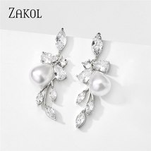 ZAKOL Elegant Water Drop Cubic Zirconia Leaf Dangle Earrings  for Women Fashion  - £9.20 GBP