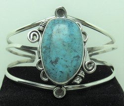 Bob Blue Native American Sterling Silver Turquoise Cuff Bracelet Sz 5 7/... - £62.53 GBP