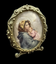 Vintage Mary Blessed Mother Italy Picture Plastic Stand Oval 2&quot; Christia... - $12.00