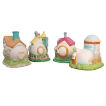 Easter Bunny Rabbit Village 4 Houses Figurines School Hotel Bisque Porcelain - £11.56 GBP