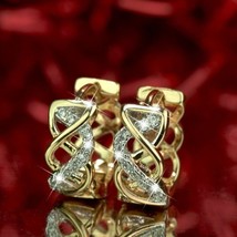 1.10Ct Round Cut Moissanite Huggie Hoop Earrings 14K Yellow Gold Plated - £120.47 GBP