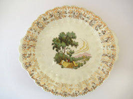 American Limoges Platter  8&quot; round w/handles Chateau France white 22K gold trim - £12.27 GBP