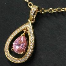 2.75Ct Pear Cut Pink Sapphire Halo Women&#39;s Pendant Necklace 14K Yellow Gold Over - £69.64 GBP