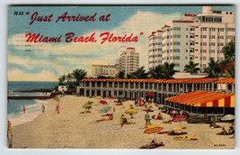 Miami Beach Florida Postcard Linen Ocean Bathers Hotels Montel Carlo 1957 - $9.23