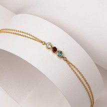 14K Solid Gold Birthstone Bracelet, Triple Personalized Birthstone Bracelet, Bir - $150.19