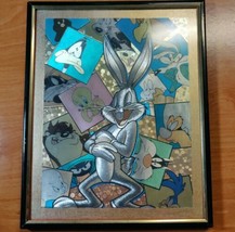 Vtg 12x9&quot; Warner Brothers WB LOONEY TUNES Bugs Daffy Foil Art Framed Picture - £37.35 GBP