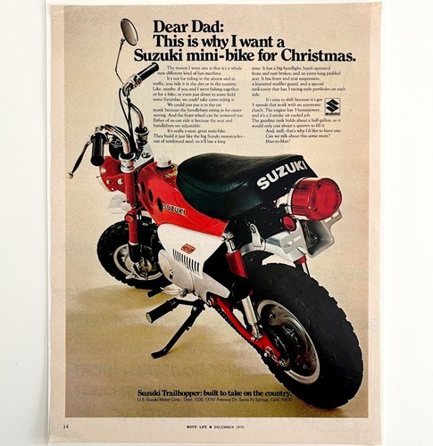 Suzuki Trailhopper Mini Bike 1970 Advertisement Christmas Motorcycle DWCC10 Item image 2