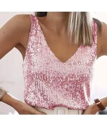  Thirteen Sparkling Sequined Shimmer Sleeveless Spaghetti Strap Tee Shir... - $63.95