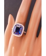 Vintage Sterling 40 Diamond Cocktail ring - HUGE blue sapphire - Diamond... - $210.00