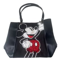 Mickey Mouse Shoulder Tote Bag Walt Disney Purse Black Red Vintage - $28.00