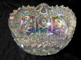 Antique AMERICAN BRILLIANT Iridescent Glass Bowl COMET IN THE STARS By U... - $44.98