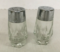 Vintage mid century modern clear glass salt and pepper shakers silver to... - $19.75