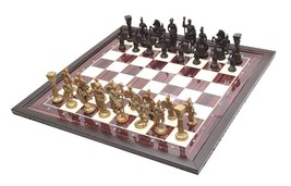 laminated chess set brass pieces with wooden board 16 inches - £122.41 GBP