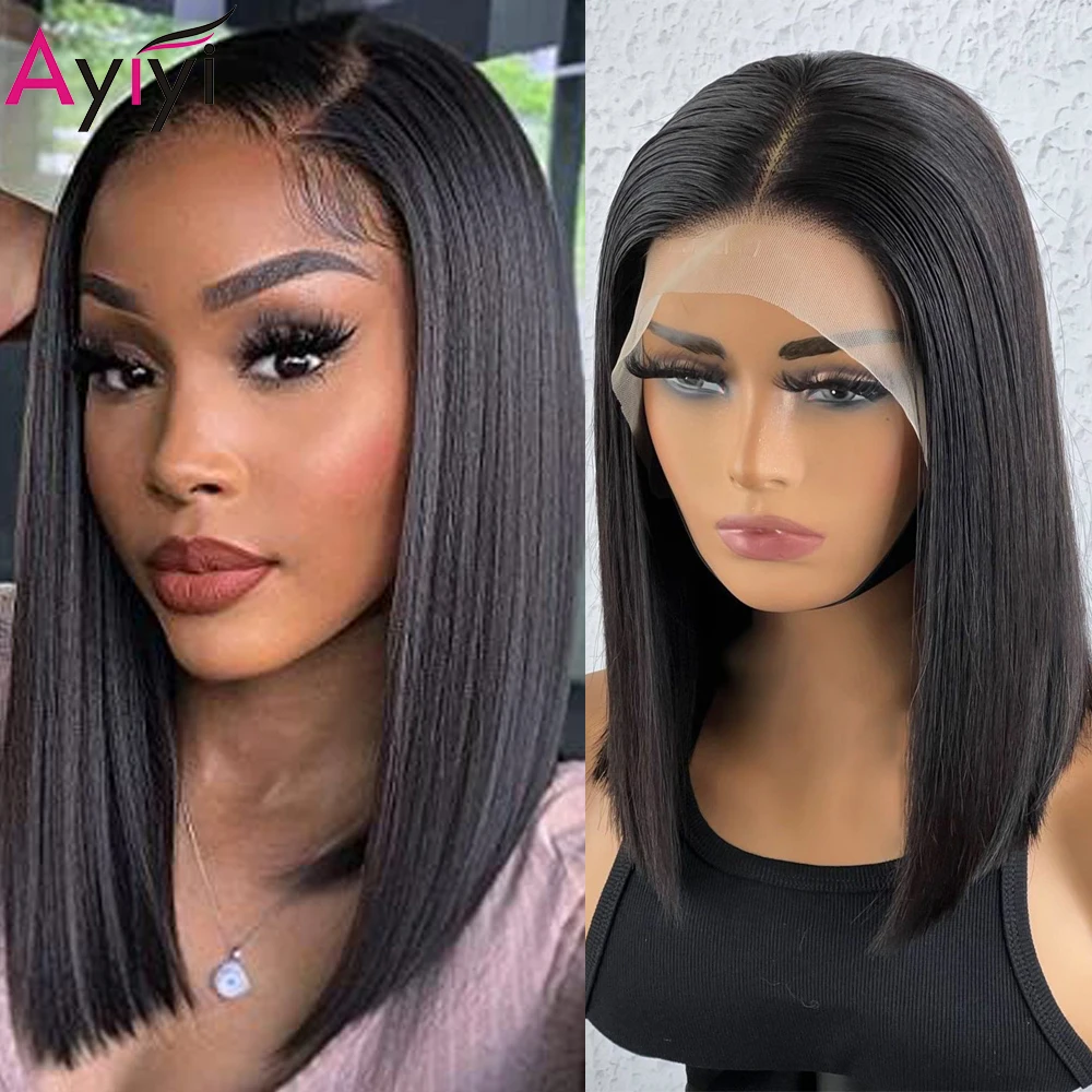 Short Straight Bob Wigs T Part Lace Front Wig Transparent Lace Human Hair Wi - £47.66 GBP+