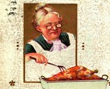 Old Woman Granny Cooking Turkey Thanksgiving Blessings Embossed 1910s Po... - £2.30 GBP