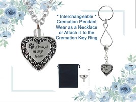 Always In My Heart Pet Keepsake Urn Interchangeable Necklace or Key Ring - £19.75 GBP