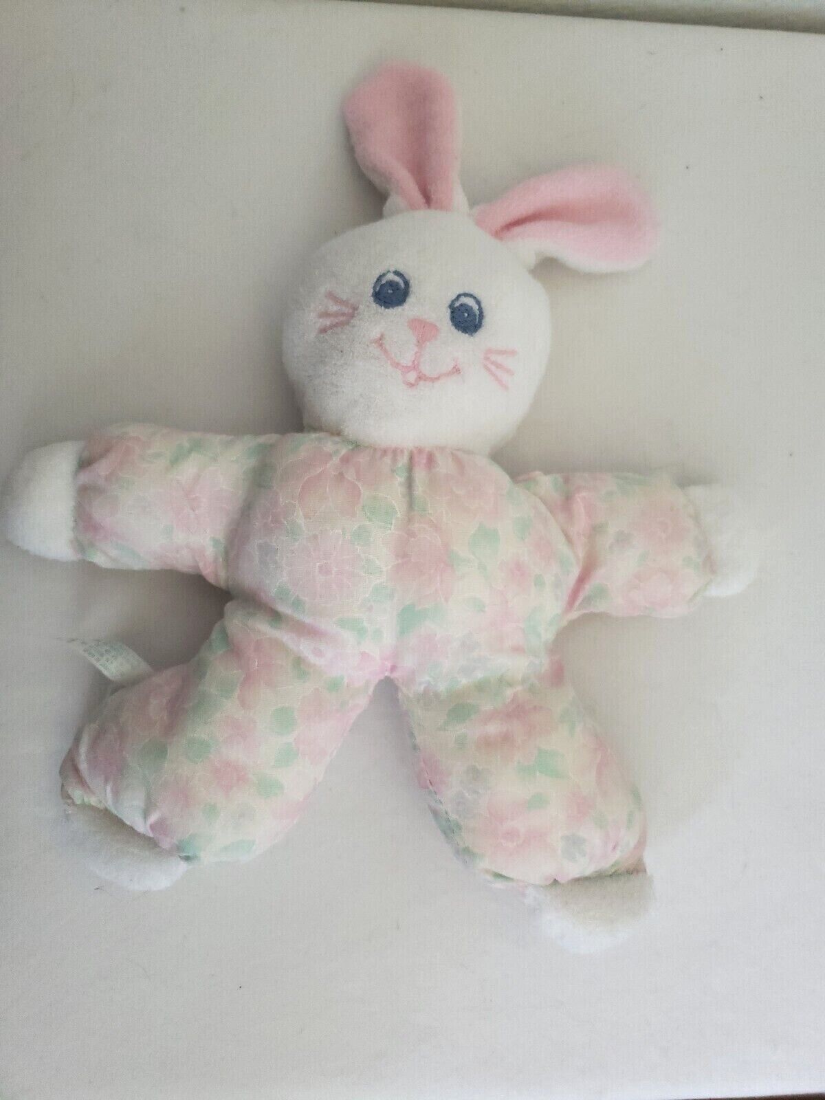 Primary image for Bantam Bunny Rabbit Plush Stuffed Animal White Pink Flowers Terry Cloth