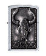 Zippo Lighter - Bull Skull Satin Chrome - 853793 - $483.91 MXN