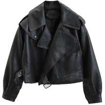 Women Faux Leather Short Moto Jacket Turndown Collar PU Motorcycle Biker... - £38.53 GBP