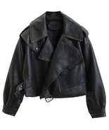 Women Faux Leather Short Moto Jacket Turndown Collar PU Motorcycle Biker... - £38.71 GBP