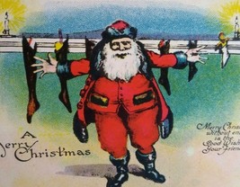 Santa Claus Christmas Postcard Row Of Stockings Metropolitan News Unused 350 - £14.57 GBP