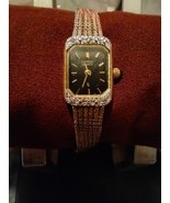 Women&#39;s Vintage Citizen Black Square Face Goldtone Quartz Watch Safety C... - $1,472.55 MXN