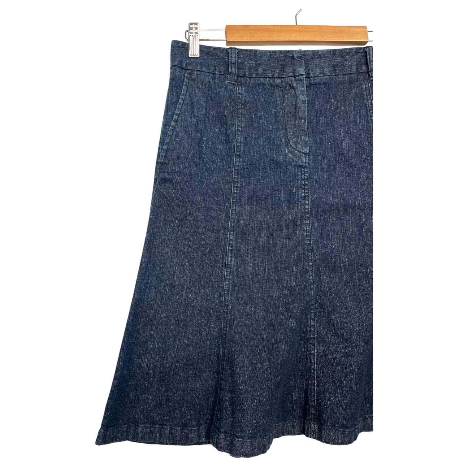 Vintage LLBean Denim Skirt Womens 10 Regular Blue A Line Stretch 90s Y2K Retro Item image 6