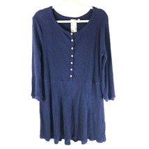 Blu Pepper Dress Button Front Ribbed Knit Long Sleeve A Line Navy Blue Size M - £11.39 GBP