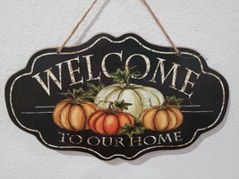 Fall Thanksgiving WELCOME Pumpkins Hanging Wall Sign Tabletop Plaque Decor - £13.99 GBP