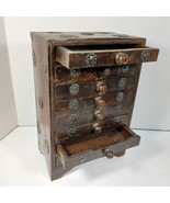 Vintage Miniature Chest of Drawers Wood Cabinet Metal Accents Jewelry 14... - $2,423.82 MXN
