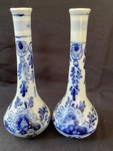 Paire De Antique Royal Delft Peint Bourgeon Vases Déchirer Bouteilles. Marquée - £62.95 GBP