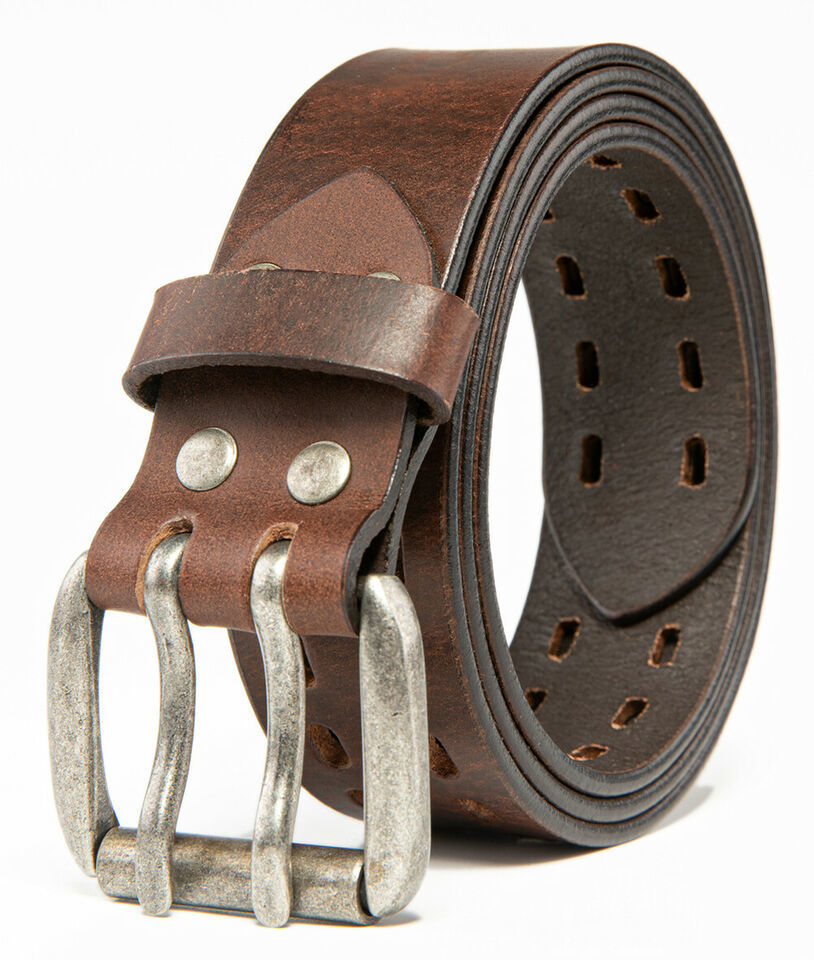 BROWN Men’s Grain Leather Belts Men Genuine Solid Workmen 1.5inch Width 40/42