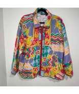 Multicolor Silk Ladies Zip Jacket Size L 80&#39;s Windbreaker Tracksuit Vint... - $47.29 CAD