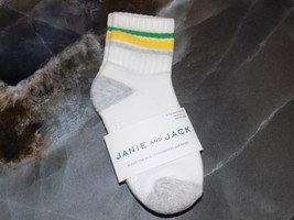 Janie and Jack Athletic Striped Crew Socks in White/Gray/Green Size 18/2... - $9.00