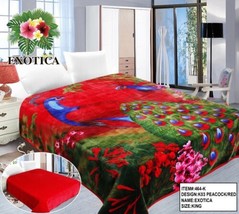 Peacocks Red Color Exotic Plush Heavy Blanket Softy And Warm King Size - £83.53 GBP