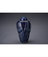 Handmade Cremation Urn for Ashes &quot;Wings&quot; - Large | Cobalt Metallic | Cer... - $581.16 CAD+